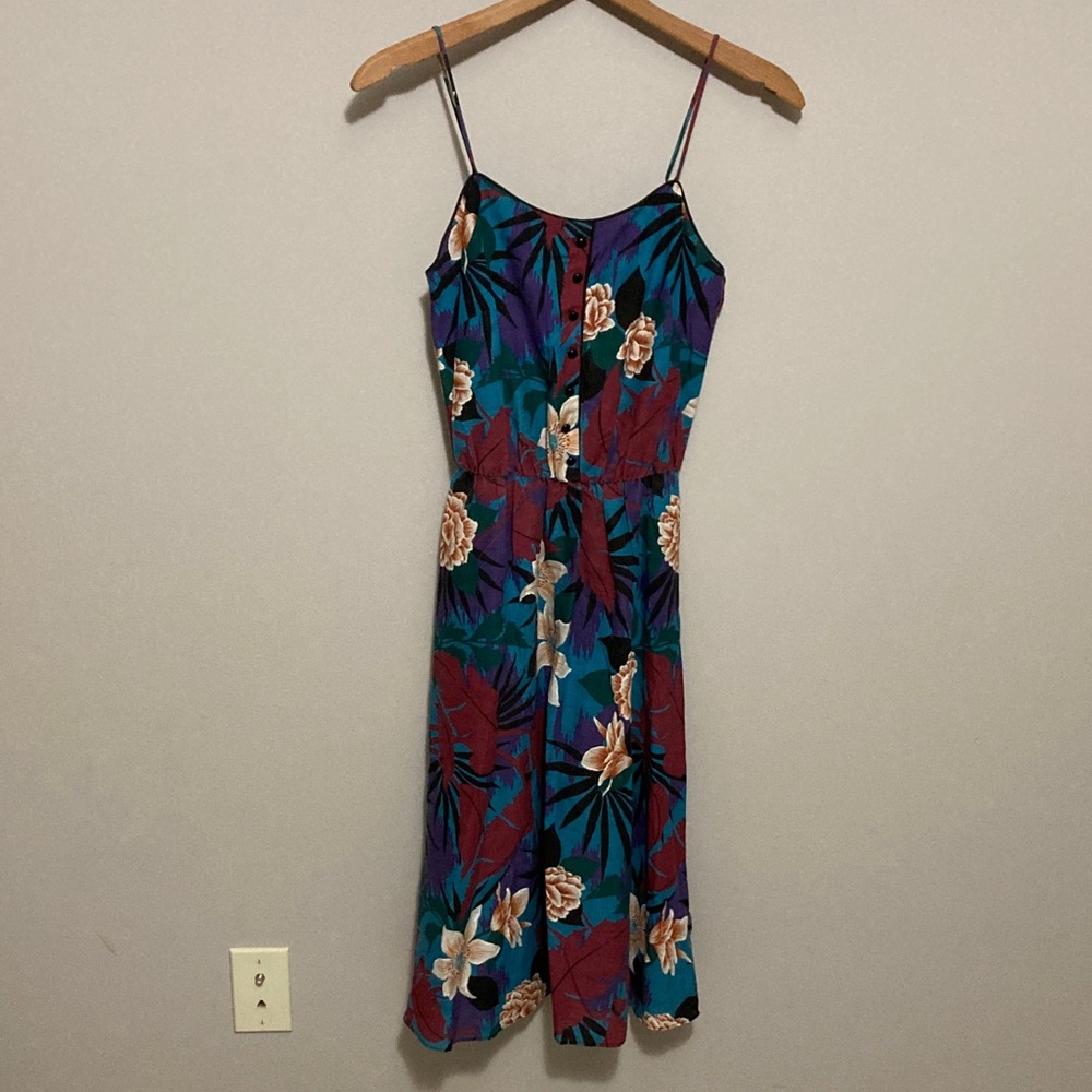Vintage PBJ Floral Spaghetti Strap Dress with Belt, Women’s Size 5 1970’s 1980’s